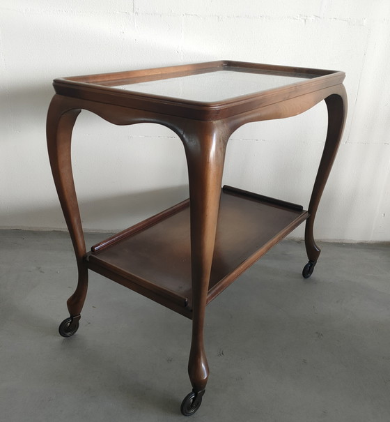 Image 1 of Vintage Webbing/Wicker Vitrine Serveerwagen/Bijzettafel (Chippendale Style)