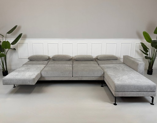 Canapé d'angle Brühl Moule, canapé en tissu gris, modèle d'exposition