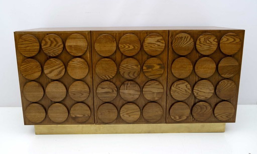 Mobile bar brutalista italiano in legno di castagno e ottone, anni '70