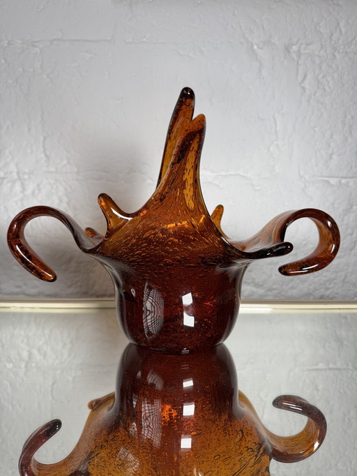 Taschenentleerer aus bernsteinfarbenem Blasenglas aus den 60er Jahren