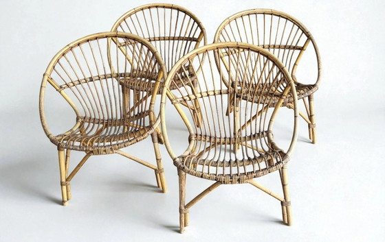 Salón, sillas de concha de ratán de los años 60. – Sillas de jardín, Wicker, Rattan (photo 9 of 9)