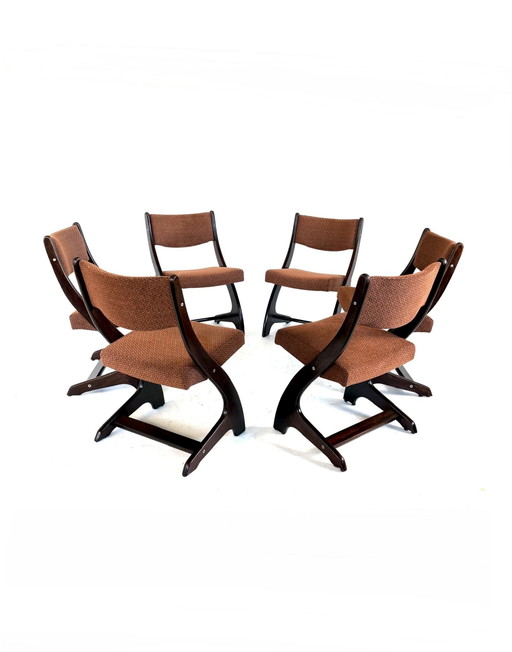 Set van 6 gerestaureerde Deense eetkamerstoelen ‘60