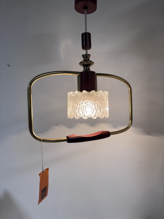 P Vintage Temde Hanglamp – Mid-Century Messing & Teak Hout – Jaren '60 – Hanglampen, Glass, Wood (photo 14 of 15)