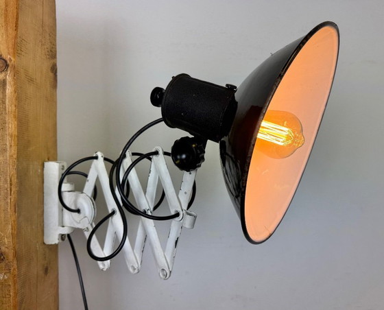 Image 1 of Lampada da parete industriale a forbice in smalto nero, anni '50