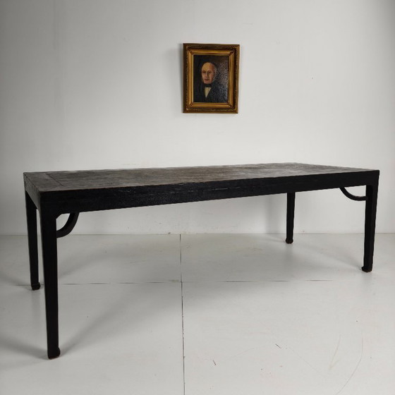 Image 1 of Tavolo da pranzo cinese Qing nero 230 cm – XVIII secolo, lacca originale