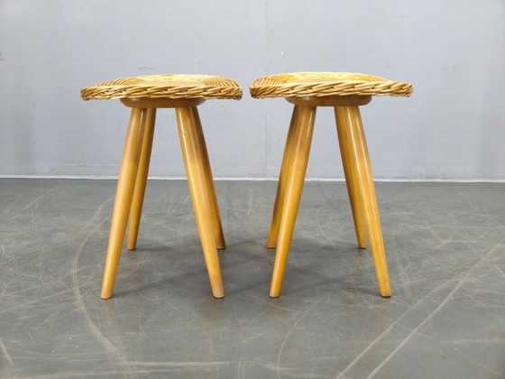 Image 1 of Pair of Rattan Side Tables by Jan Kalous for ULUV, 1970s