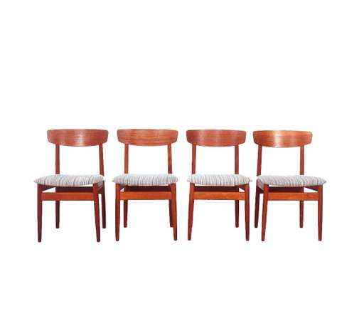 Conjunto de sillas de comedor de teca de diseño danés, años 60