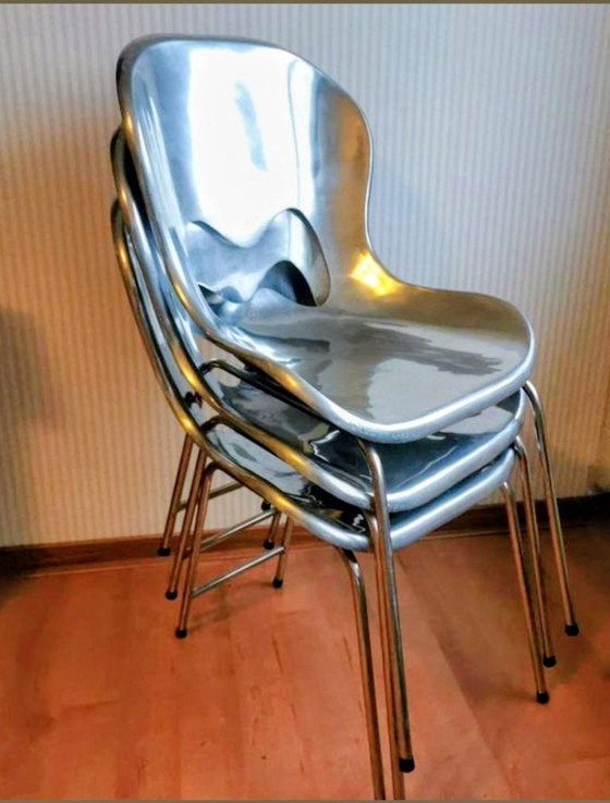 Image 1 of 3 chaises Umbra design de Karim Rashid, chaises de salle à manger en acier inoxydable