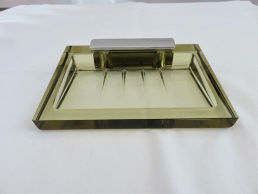 Wall-mounted soap dish in Murano glass and chrome-plated brass, Italy, 1970s