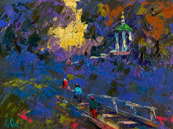Image 1 of Original Oil Painting Summer Nature Landscape Warm moments among loved ones