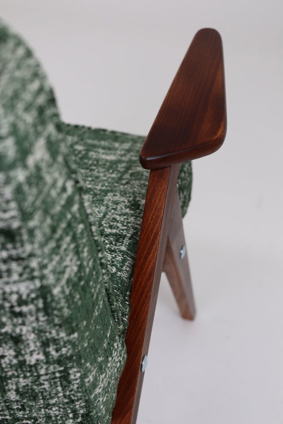 Image 1 of Sedia da salotto scandinava verde Design vintage Boho Rivestimento in tessuto melange, 1960, Polonia