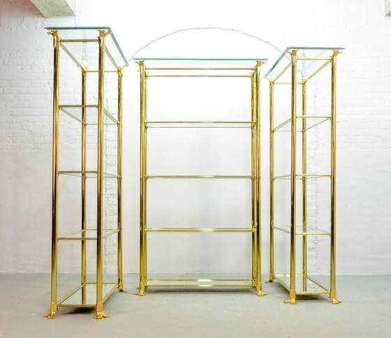 Image 1 of Hollywood Regency Style Ramiro Tarazona 24 Carat Gold Plated Mid-Century Display Cabinet with Glass Shelves. Spain, 1980s.