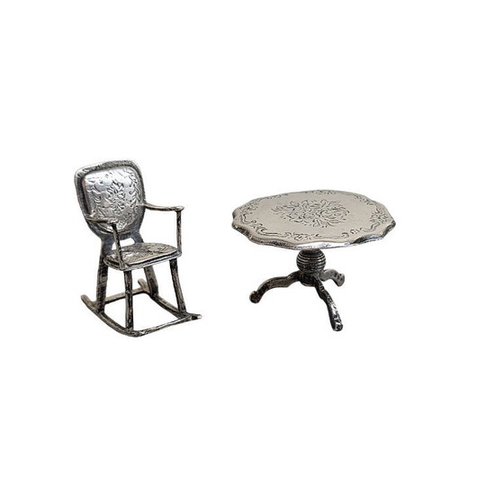 Image 1 of Mecedora y mesa en miniatura de plata Niekerk, 1979