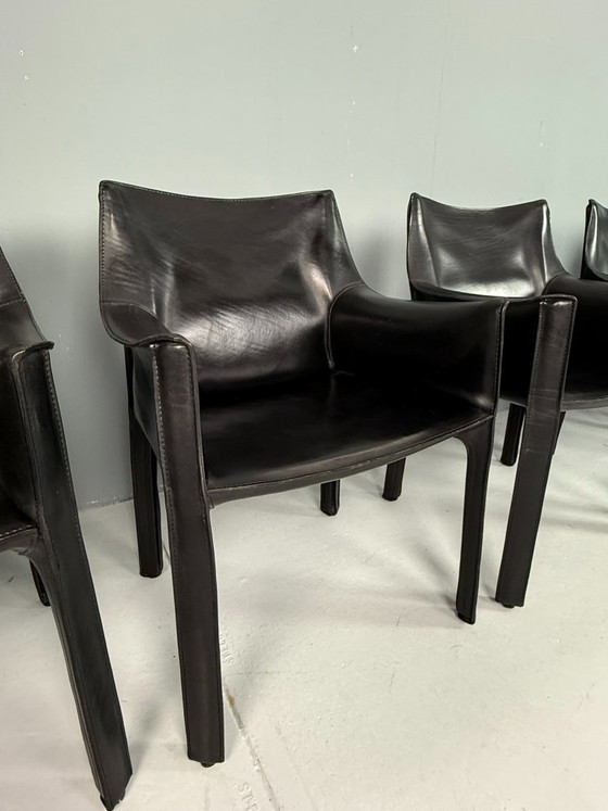 Image 1 of Set di sei sedie da pranzo Mario Bellini CAB 413, in pelle nera, 1977