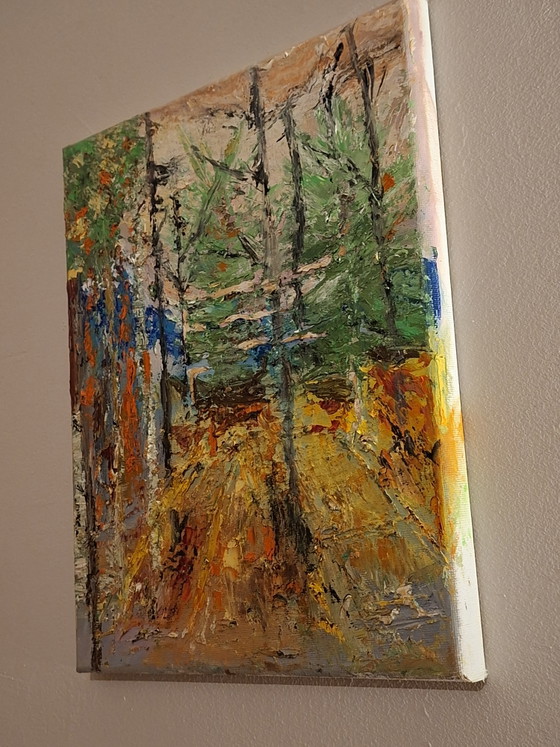 Stimmungsvolle Waldlandschaft – Farbenfrohes Gemälde mit Struktur – Stouwe K., Kunst, Wood, Canvas (photo 3 of 11)