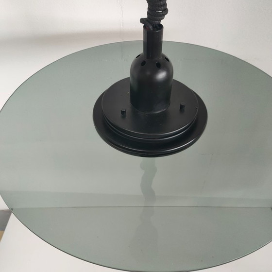 Image 1 of Vintage Verstelbare Ronde "Ufo" Glazen Plafondlamp (smokeglass)