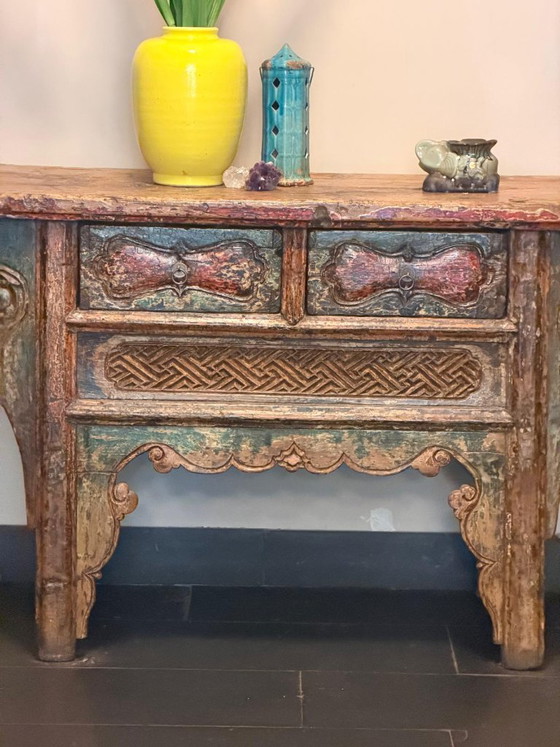 Consolle orientale con intagli in legno colorati – Console, Wood (photo 3 of 10)