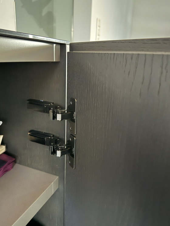 Image 1 of Buffet Ligne Roset, 4 portes, chêne anthracite, plateau en verre satiné