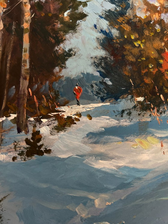 Image 1 of Original Oil Painting Winter Forest Landscape Rest in the winter forest
