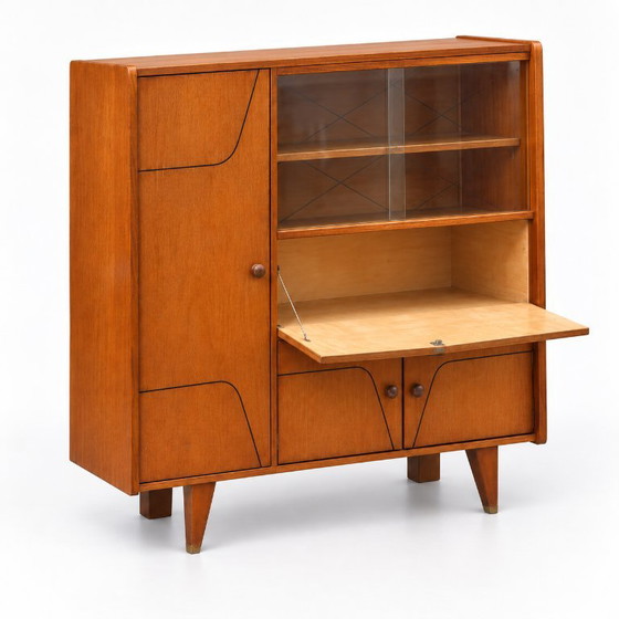 Buffet haut vintage Mid-Century – Armoire murale en bois avec vitrine années 50/60 – Wood (photo 5 of 6)