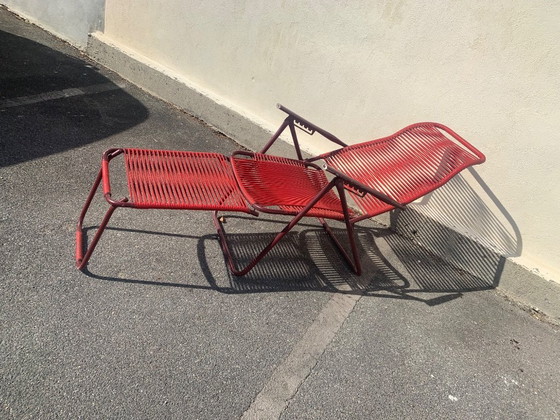 Image 1 of Chaise longue  vintage en scoubidou  véritable  