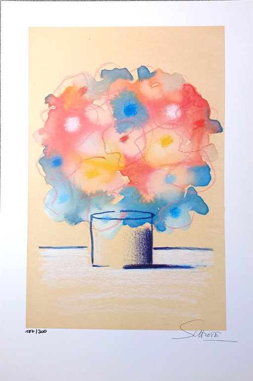 Wilhelm SCHLOTE, 'Bonte bloemenkrans', litho