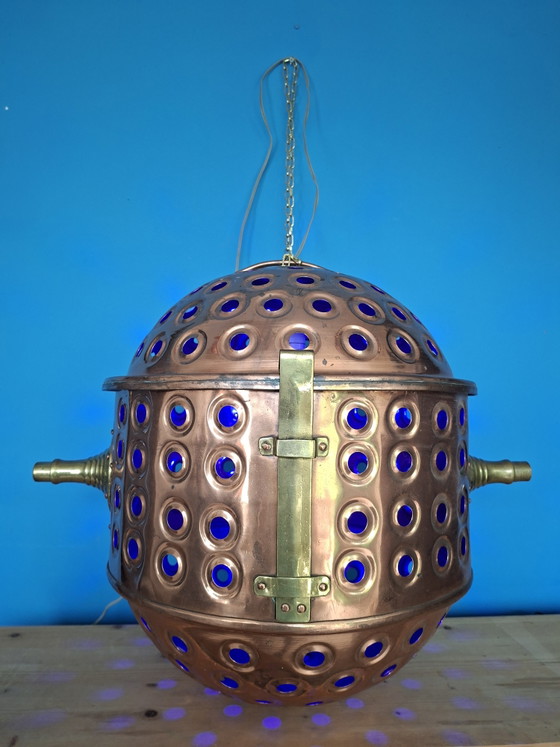 Grande lampadario a sospensione steampunk a forma di tamburo in rame rosso. – Copper (photo 2 of 11)