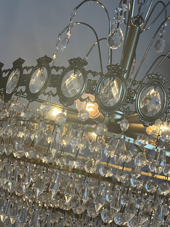 Image 1 of Xl vintage chandelier crystal pendants drops bronze frame