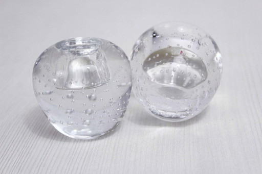 Pair of inlaid glass candlesticks 1970