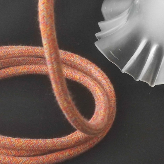 Image 1 of Lampada portatile vintage in vetro lavorato e cavo tessile intrecciato