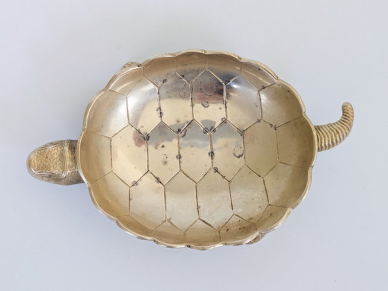 Image 1 of Vintage messing schaaltje in de vorm van een schildpad (Turtle Vide Poche), Hollywood Regency, mid-century sieradenschaaltje.
