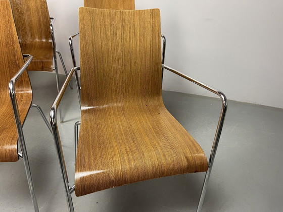Set van zes mid-century moderne eetkamerstoelen van wengéhout, toegeschreven aan Thonet, Duitsland, jaren (photo 5 of 15)