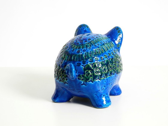 Image 1 of Beautiful 1960s large Rimini Blu ceramic pig money box by Aldo Londi for Bitossi Italy
