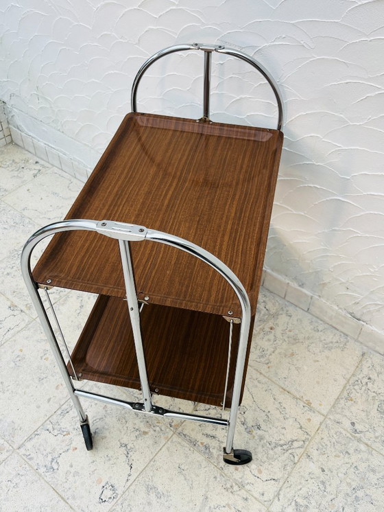 Image 1 of Carrello di servizio pieghevole vintage in cromo e laminato