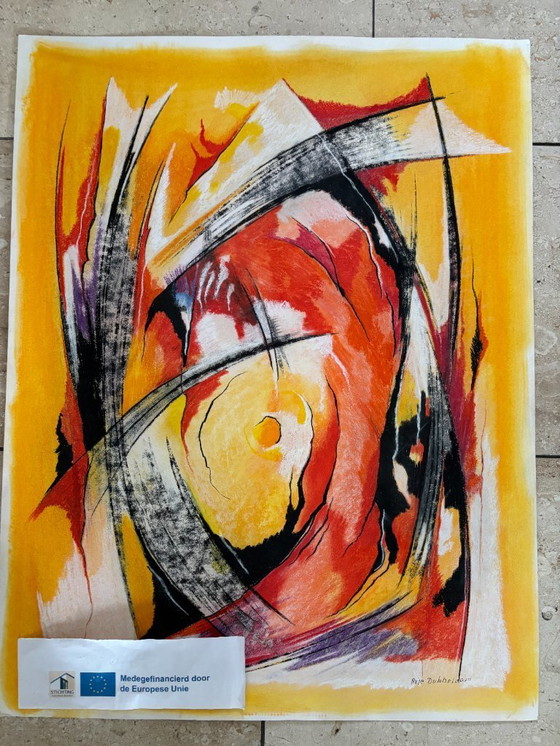 Image 1 of 5 x acryl op papier, niet ingelijst
