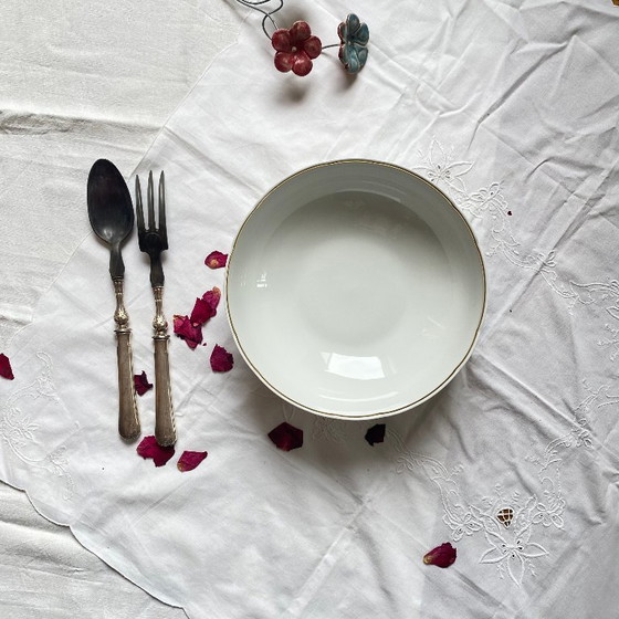 Image 1 of Limoges porcelain salad bowl with gilt decoration, Bernardaud Ronsard pattern