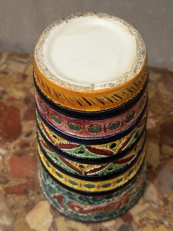 Image 1 of Vintage vaas met gebeitelde en beschilderde decoratie - Devres aardewerk