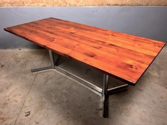 Vintage Dining Table Chrome Teak Minimalist – Wood (photo 3 of 10)
