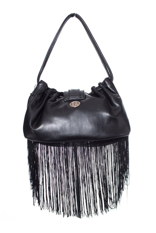 Borsa vintage Emporio Armani in pelle nera con frange.
