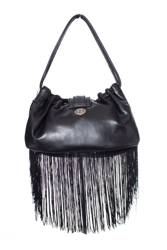 Image 1 of Borsa vintage Emporio Armani in pelle nera con frange.