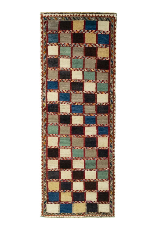 Hand-knotted Gabbeh Nomadic Carpet 280 X 104 Cm - Colored Mosaic Look