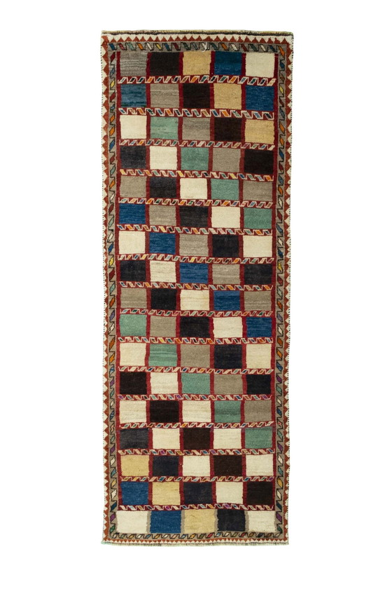 Image 1 of Hand-knotted Gabbeh Nomadic Carpet 280 X 104 Cm - Colored Mosaic Look