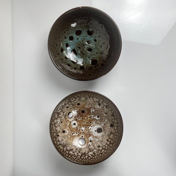 Image 1 of Set van 6 geglazuurde keramische kommen met een reactief effect, in Japanse stijl.