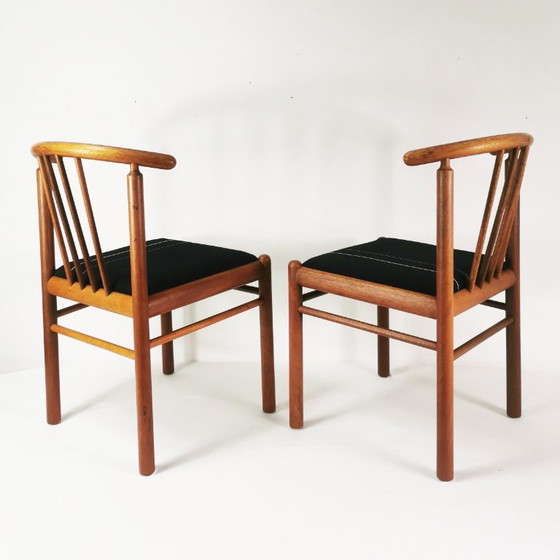 Set of 6 teak chairs, Mid-Century, Denmark, 1970s. – Dining chairs, Textile, Wood (photo 14 of 18)