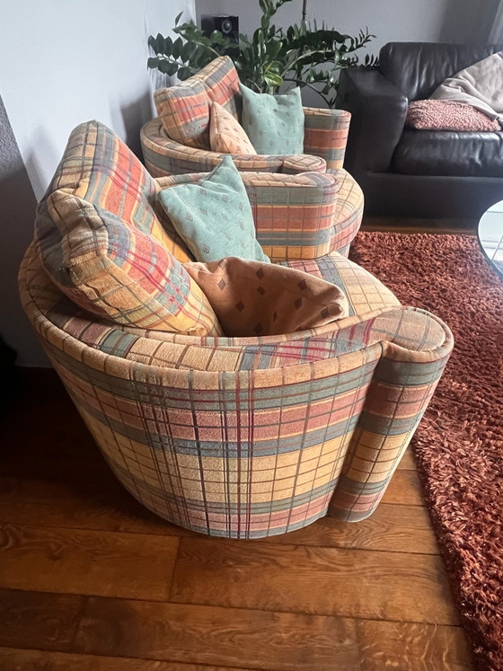Set of 2 classic Roche Bobois Armchairs with plaid wool motif, Textile, Green (photo 2 of 12)