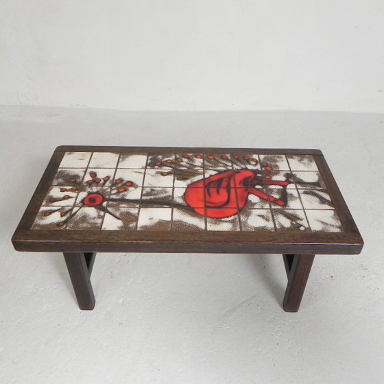 Image 1 of Mesa de azulejos Vallauris, firmada "dan" con la imagen de un pájaro fantástico, década de 1960.