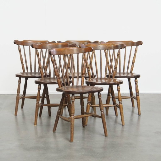 6 x Antiker holländischer Holzbarhocker