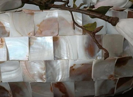 1 vaso ovale a conchiglia e 2 vasi a ciotola rotta in madreperla a conchiglia