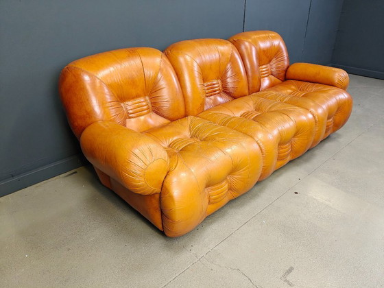 Image 1 of Mid Century italienisches Leder 3-Sitzer Sofa, 1970er Jahre
