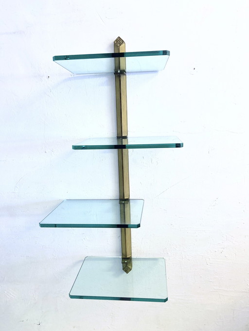 Wandplank Messing Glas Hollywood Regency door Peter Ghyczy 80s /90s Design